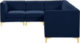 Alina Velvet / Engineered Wood / Metal / Foam Contemporary Navy Velvet Modular Sectional - 119" W x 93" D x 31" H