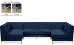 Alina Velvet / Engineered Wood / Metal / Foam Contemporary Navy Velvet Modular Sectional - 119" W x 59.5" D x 31" H