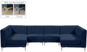 Alina Velvet / Engineered Wood / Metal / Foam Contemporary Navy Velvet Modular Sectional - 119" W x 59.5" D x 31" H