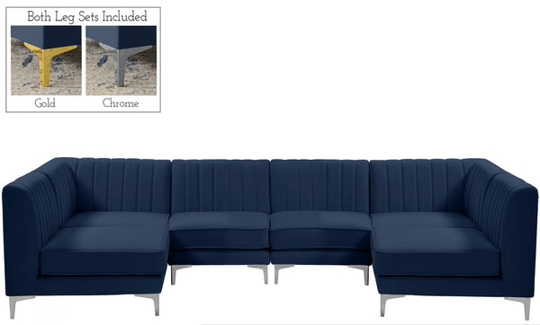 Alina Velvet / Engineered Wood / Metal / Foam Contemporary Navy Velvet Modular Sectional - 119" W x 59.5" D x 31" H