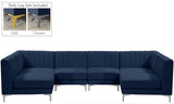 Alina Velvet / Engineered Wood / Metal / Foam Contemporary Navy Velvet Modular Sectional - 119" W x 59.5" D x 31" H