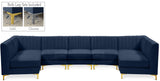 Alina Velvet / Engineered Wood / Metal / Foam Contemporary Navy Velvet Modular Sectional - 145" W x 59.5" D x 31" H