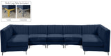 Alina Velvet / Engineered Wood / Metal / Foam Contemporary Navy Velvet Modular Sectional - 145" W x 59.5" D x 31" H