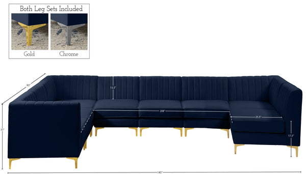 Alina Velvet / Engineered Wood / Metal / Foam Contemporary Navy Velvet Modular Sectional - 119" W x 119" D x 31" H