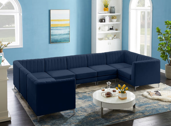 Alina Velvet / Engineered Wood / Metal / Foam Contemporary Navy Velvet Modular Sectional - 145" W x 93" D x 31" H