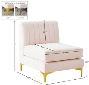 Alina Velvet / Engineered Wood / Metal / Foam Contemporary Pink Velvet Armless Chair - 26" W x 33.5" D x 31" H