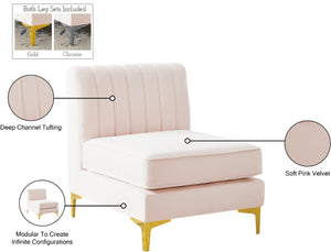 Alina Velvet / Engineered Wood / Metal / Foam Contemporary Pink Velvet Armless Chair - 26" W x 33.5" D x 31" H