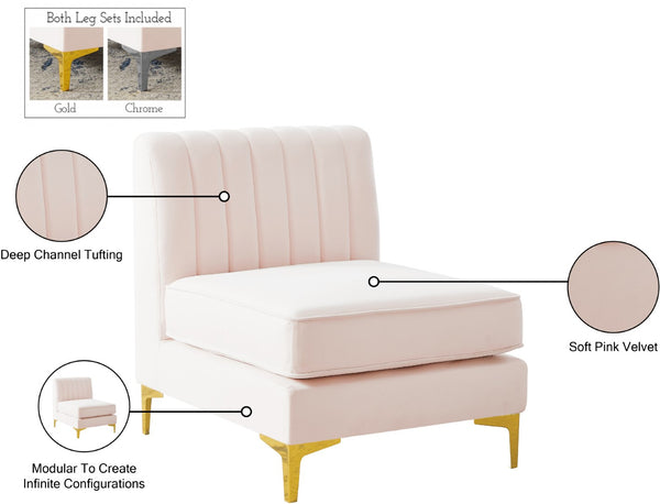 Alina Velvet / Engineered Wood / Metal / Foam Contemporary Pink Velvet Armless Chair - 26" W x 33.5" D x 31" H