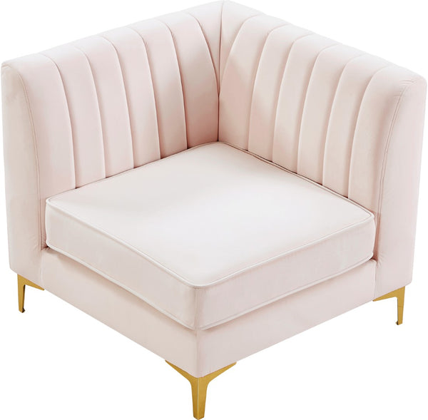 Alina Velvet / Engineered Wood / Metal / Foam Contemporary Pink Velvet Corner Chair - 33.5" W x 33.5" D x 31" H
