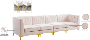 Alina Velvet / Engineered Wood / Metal / Foam Contemporary Pink Velvet Modular Sectional - 119" W x 33.5" D x 31" H