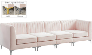 Alina Velvet / Engineered Wood / Metal / Foam Contemporary Pink Velvet Modular Sectional - 119" W x 33.5" D x 31" H