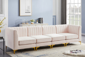 Alina Velvet / Engineered Wood / Metal / Foam Contemporary Pink Velvet Modular Sectional - 119" W x 33.5" D x 31" H