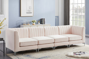 Alina Velvet / Engineered Wood / Metal / Foam Contemporary Pink Velvet Modular Sectional - 119" W x 33.5" D x 31" H