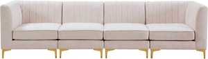 Alina Velvet / Engineered Wood / Metal / Foam Contemporary Pink Velvet Modular Sectional - 119" W x 33.5" D x 31" H