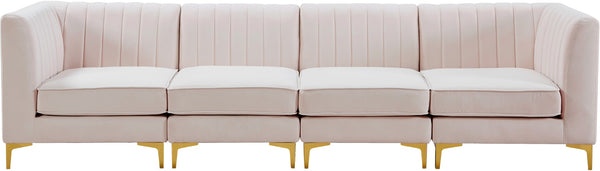 Alina Velvet / Engineered Wood / Metal / Foam Contemporary Pink Velvet Modular Sectional - 119" W x 33.5" D x 31" H