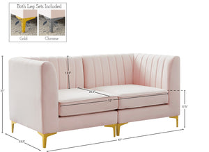 Alina Velvet / Engineered Wood / Metal / Foam Contemporary Pink Velvet Modular Sectional - 67" W x 33.5" D x 31" H