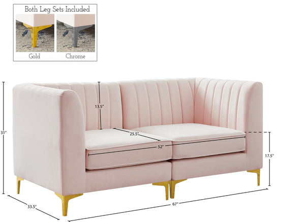 Alina Velvet / Engineered Wood / Metal / Foam Contemporary Pink Velvet Modular Sectional - 67" W x 33.5" D x 31" H