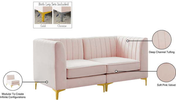 Alina Velvet / Engineered Wood / Metal / Foam Contemporary Pink Velvet Modular Sectional - 67" W x 33.5" D x 31" H