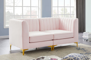 Alina Velvet / Engineered Wood / Metal / Foam Contemporary Pink Velvet Modular Sectional - 67" W x 33.5" D x 31" H