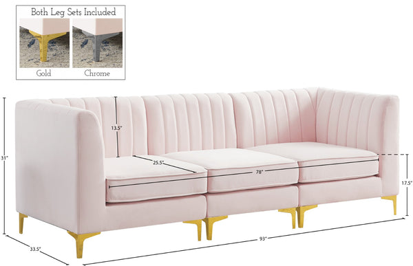 Alina Velvet / Engineered Wood / Metal / Foam Contemporary Pink Velvet Modular Sectional - 93" W x 33.5" D x 31" H