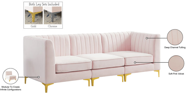 Alina Velvet / Engineered Wood / Metal / Foam Contemporary Pink Velvet Modular Sectional - 93" W x 33.5" D x 31" H