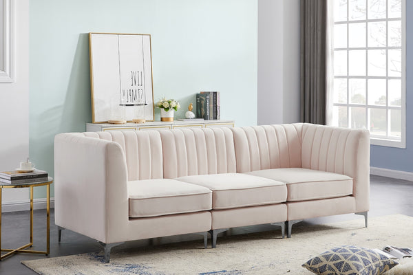 Alina Velvet / Engineered Wood / Metal / Foam Contemporary Pink Velvet Modular Sectional - 93" W x 33.5" D x 31" H