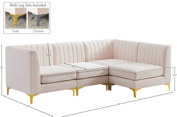 Alina Velvet / Engineered Wood / Metal / Foam Contemporary Pink Velvet Modular Sectional - 93" W x 67" D x 31" H