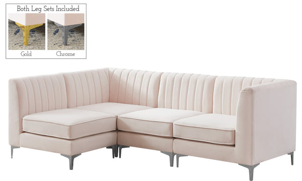 Alina Velvet / Engineered Wood / Metal / Foam Contemporary Pink Velvet Modular Sectional - 93" W x 67" D x 31" H