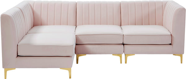 Alina Velvet / Engineered Wood / Metal / Foam Contemporary Pink Velvet Modular Sectional - 93" W x 67" D x 31" H