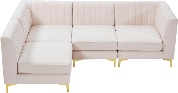 Alina Velvet / Engineered Wood / Metal / Foam Contemporary Pink Velvet Modular Sectional - 93" W x 67" D x 31" H