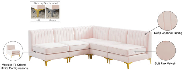 Alina Velvet / Engineered Wood / Metal / Foam Contemporary Pink Velvet Modular Sectional - 85.5" W x 85.5" D x 31" H