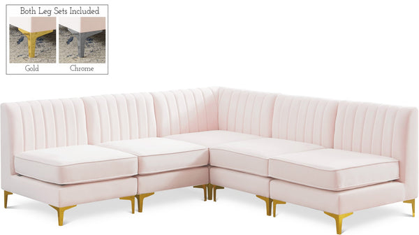 Alina Velvet / Engineered Wood / Metal / Foam Contemporary Pink Velvet Modular Sectional - 85.5" W x 85.5" D x 31" H