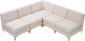 Alina Velvet / Engineered Wood / Metal / Foam Contemporary Pink Velvet Modular Sectional - 85.5" W x 85.5" D x 31" H