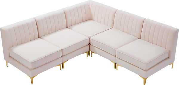 Alina Velvet / Engineered Wood / Metal / Foam Contemporary Pink Velvet Modular Sectional - 85.5" W x 85.5" D x 31" H