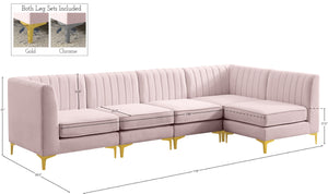 Alina Velvet / Engineered Wood / Metal / Foam Contemporary Pink Velvet Modular Sectional - 119" W x 59.5" D x 31" H