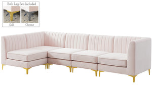 Alina Velvet / Engineered Wood / Metal / Foam Contemporary Pink Velvet Modular Sectional - 119" W x 59.5" D x 31" H