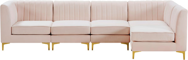 Alina Velvet / Engineered Wood / Metal / Foam Contemporary Pink Velvet Modular Sectional - 119" W x 59.5" D x 31" H