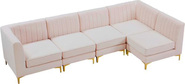 Alina Velvet / Engineered Wood / Metal / Foam Contemporary Pink Velvet Modular Sectional - 119" W x 59.5" D x 31" H