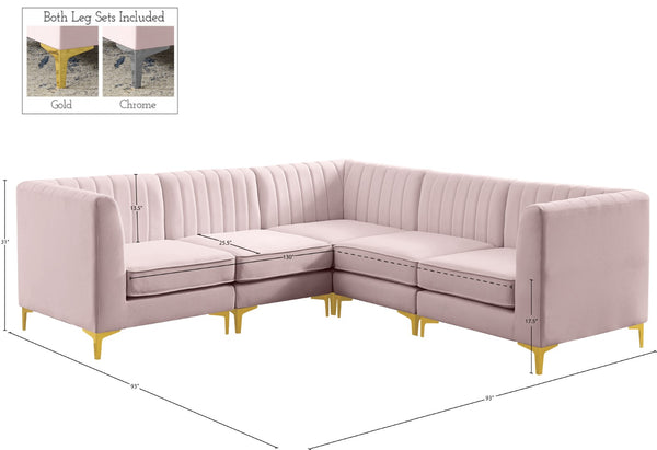 Alina Velvet / Engineered Wood / Metal / Foam Contemporary Pink Velvet Modular Sectional - 93" W x 93" D x 31" H