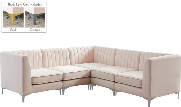 Alina Velvet / Engineered Wood / Metal / Foam Contemporary Pink Velvet Modular Sectional - 93" W x 93" D x 31" H