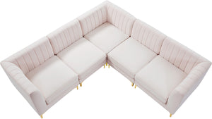 Alina Velvet / Engineered Wood / Metal / Foam Contemporary Pink Velvet Modular Sectional - 93" W x 93" D x 31" H