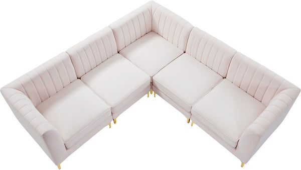 Alina Velvet / Engineered Wood / Metal / Foam Contemporary Pink Velvet Modular Sectional - 93" W x 93" D x 31" H