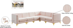 Alina Velvet / Engineered Wood / Metal / Foam Contemporary Pink Velvet Modular Sectional - 119" W x 93" D x 31" H