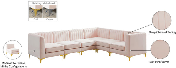 Alina Velvet / Engineered Wood / Metal / Foam Contemporary Pink Velvet Modular Sectional - 119" W x 93" D x 31" H