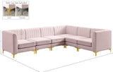 Alina Velvet / Engineered Wood / Metal / Foam Contemporary Pink Velvet Modular Sectional - 119" W x 93" D x 31" H