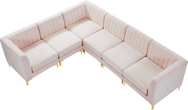 Alina Velvet / Engineered Wood / Metal / Foam Contemporary Pink Velvet Modular Sectional - 119" W x 93" D x 31" H