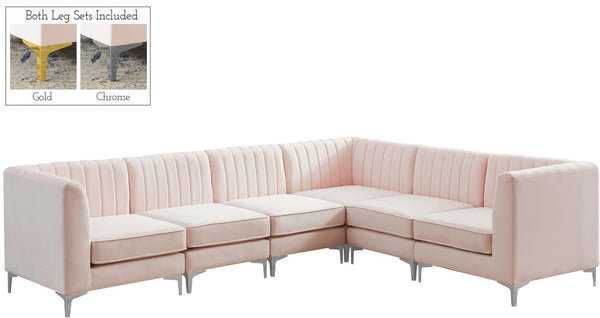 Alina Velvet / Engineered Wood / Metal / Foam Contemporary Pink Velvet Modular Sectional - 119" W x 93" D x 31" H