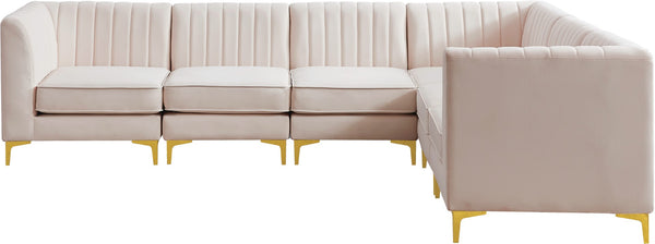 Alina Velvet / Engineered Wood / Metal / Foam Contemporary Pink Velvet Modular Sectional - 119" W x 93" D x 31" H