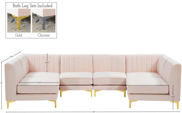 Alina Velvet / Engineered Wood / Metal / Foam Contemporary Pink Velvet Modular Sectional - 119" W x 59.5" D x 31" H