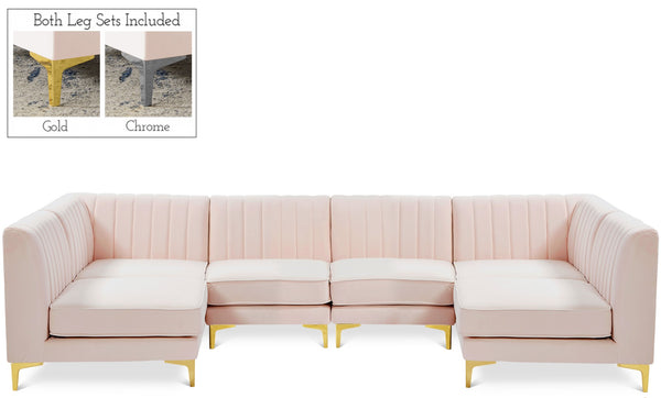 Alina Velvet / Engineered Wood / Metal / Foam Contemporary Pink Velvet Modular Sectional - 119" W x 59.5" D x 31" H